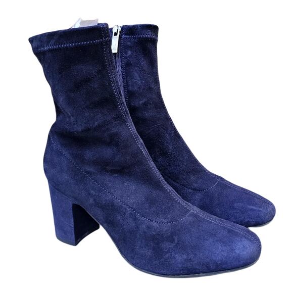 Blue Suede Boots Aquatalia Briana Size 7 Weatherproof Leather Bootie Zip Heeled